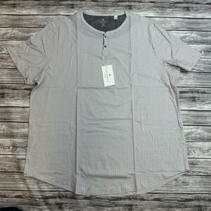 CONSTRUCT Men's Henley Shirt 2XL Short Sleeve Taupe Pattern Cotton NWT